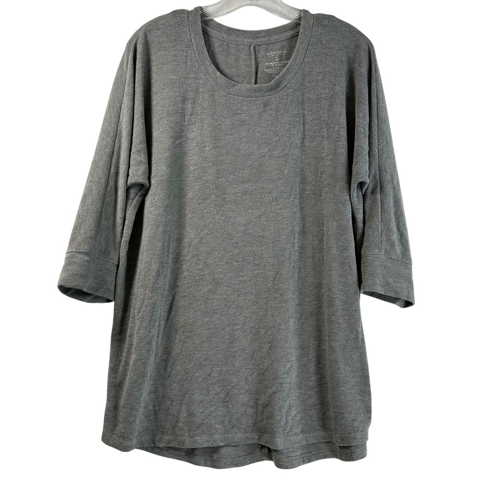 Sonoma Goods for Life Womens L Gray 3/4 Sleeve Scoop Neck Relaxed Knit Top